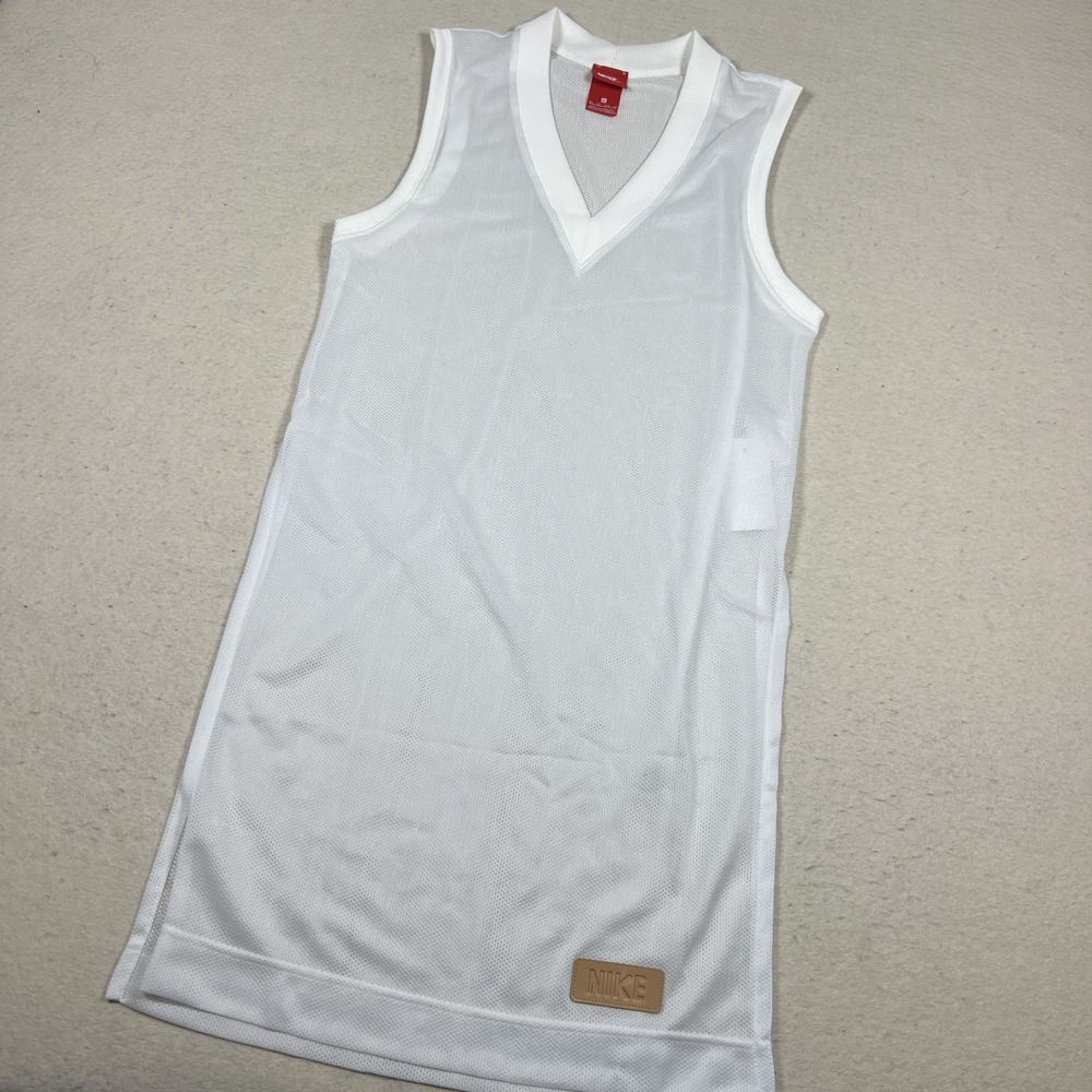 Nike NSW‎ BTFL X Tank Dress Womens XS White Mesh V Neck Athletic AO7429-121